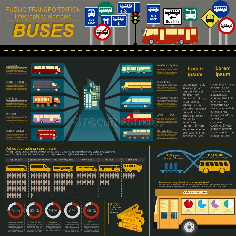 Public transportation infographics. Buses. Vector illustration. Public transportation infographics. Buses. Vector illustration