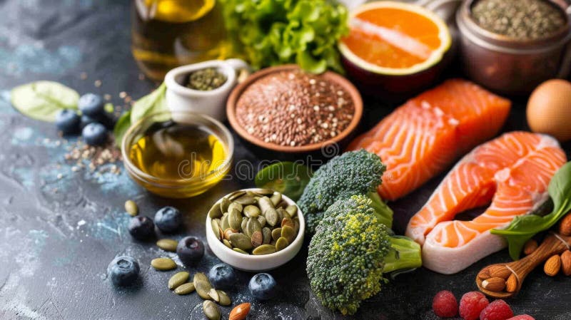 Ingredientes frescos para una preparación saludable de comidas con colores vibrantes y texturas ricas. Una variedad de productos frescos e ingredientes saludables están cuidadosamente arreglados, con colores vibrantes y texturas ricas ideales para una cocina nutritiva. generado por ai