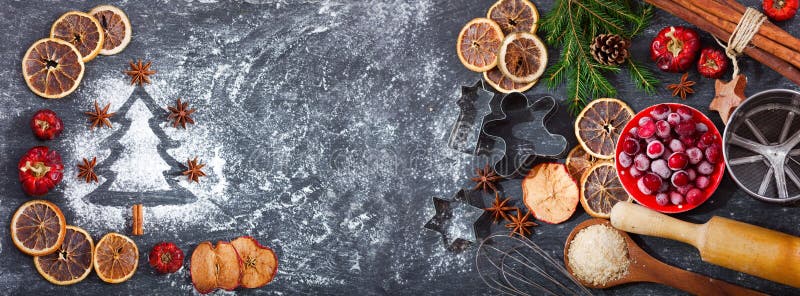 Ingredientes para cozinhar o cozimento do Natal imagens de stock