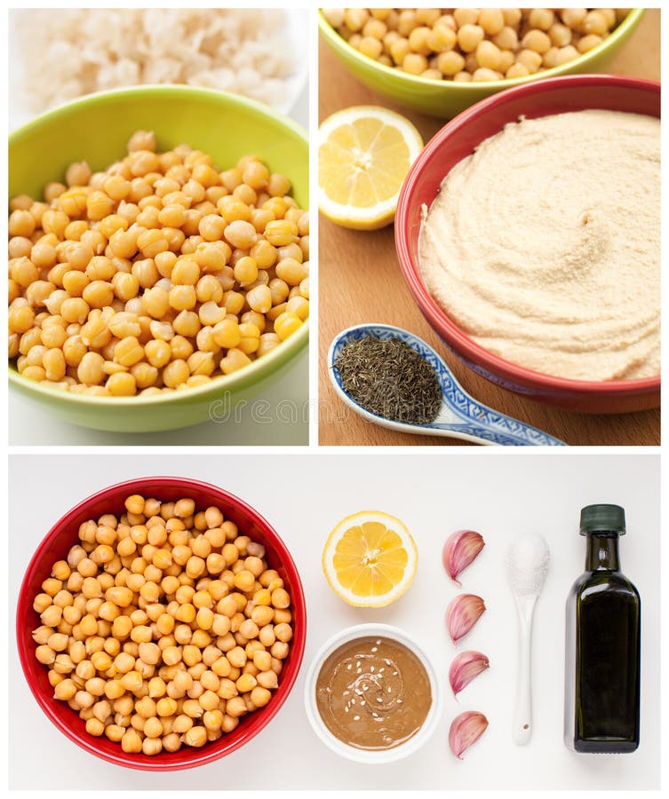 Ingredientes para o hummus feito home fotografia de stock