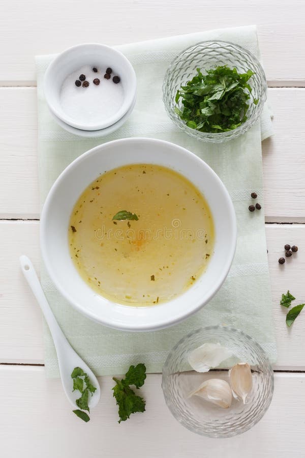 Mint, garlic, salt, pepper and stock for a marinade. Mint, garlic, salt, pepper and stock for a marinade.