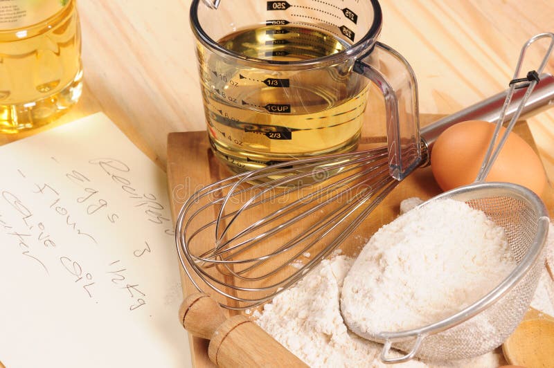 Baking ingredients on a wooden table. Baking ingredients on a wooden table.