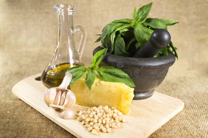 Pesto Del Basilico Con Gli Ingredienti Immagine Stock Immagine di