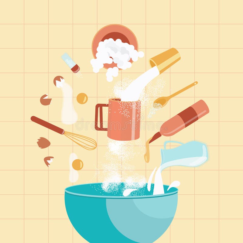 Baking Ingredients And Kitchen Utensil Icons. Vector Flat Cartoon