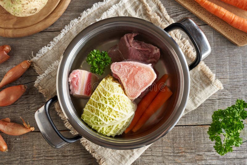 Ingredients for Bone Broth Marrow Bones, Vegetables, Beef Meat Stock