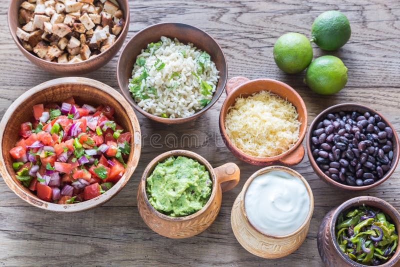 Ingredients for Chicken Burrito Bowl Stock Image Image of leaf, lime