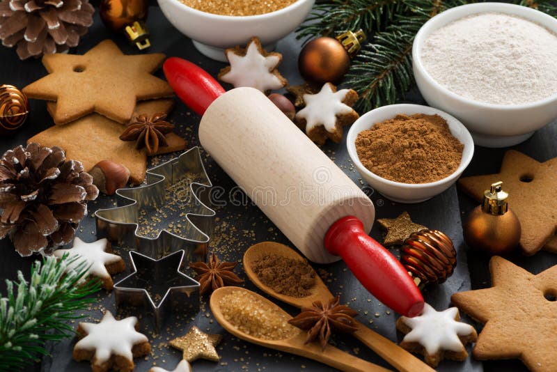 Ingredients for Christmas Baking and Cookies Stock Image - Image of