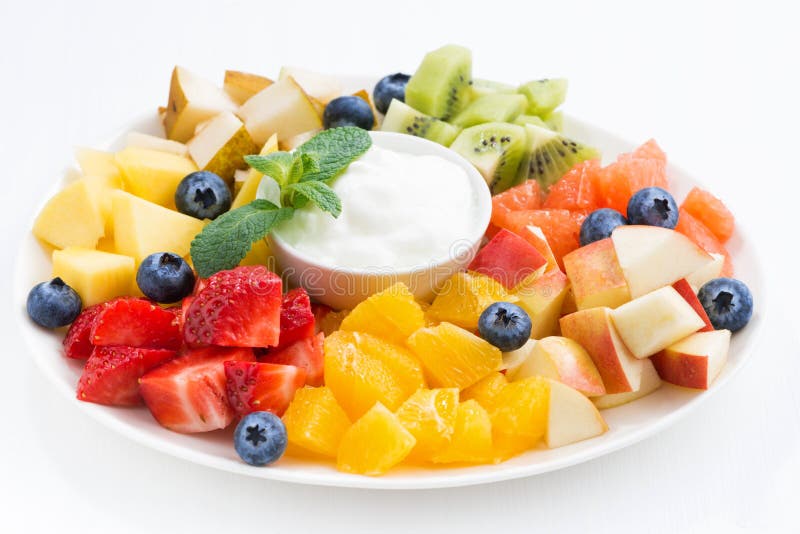 Ingredients for Fruit Salad and Natural Yoghurt, Closeup Stock Photo