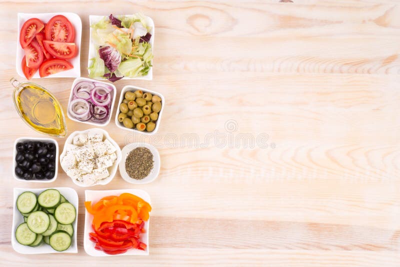 Ingredients for Greek Salad in Bowls, Top View Stock Photo Image of