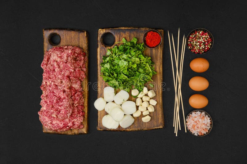 Ingredients for lamb kebab stock image. Image of meal 226398747