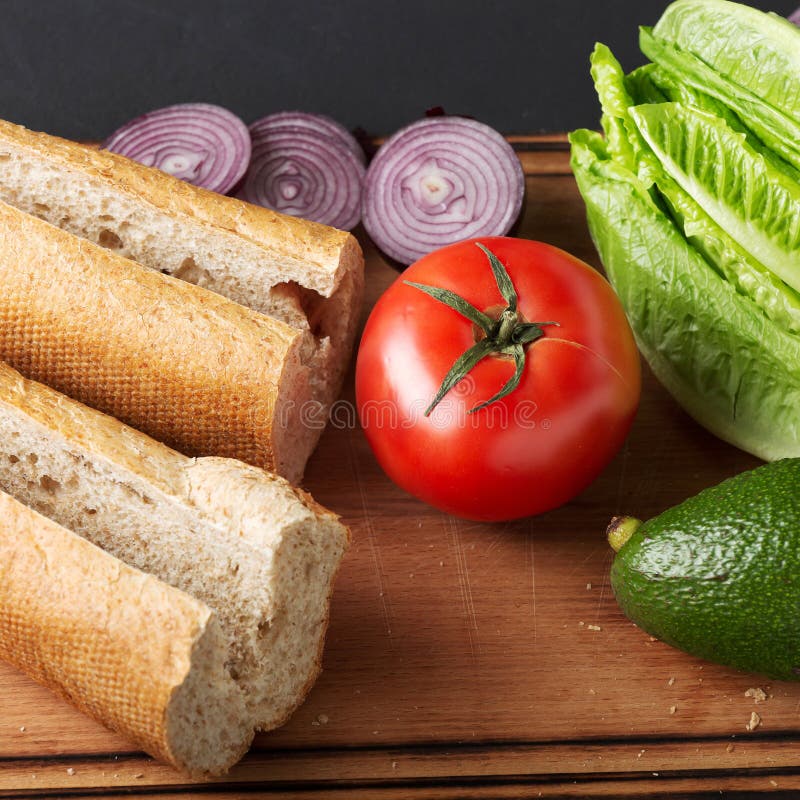 Ingredients for Making Sandwiches on a Kitchen Board.close Up Close Up