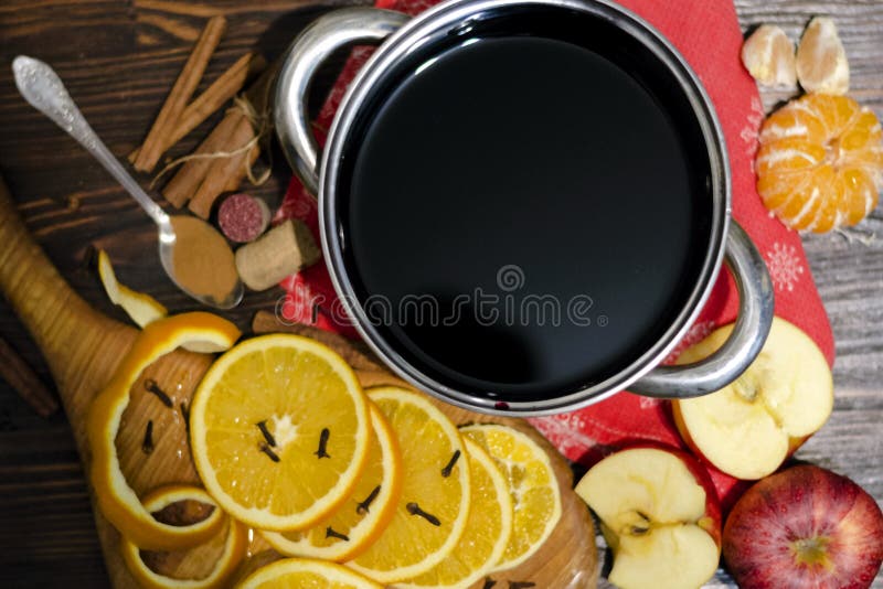 Ingredients for Mulled Wine. Oranges, Wine and Spices for Making a Hot