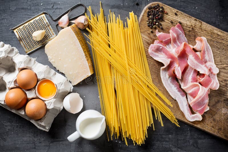 Ingredients for Pasta Carbonara Stock Photo Image of bacon
