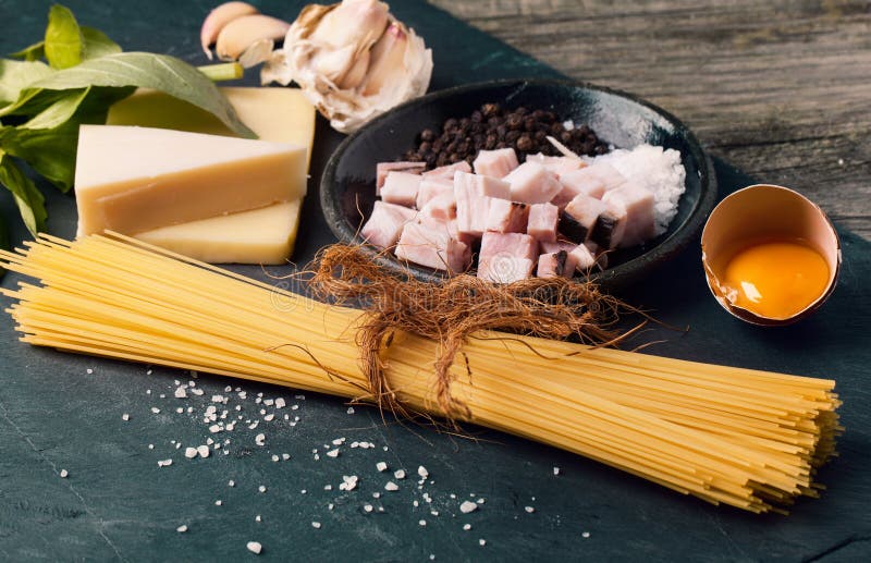 Ingredients for Spaghetti Alla Carbonara Stock Photo Image of alla