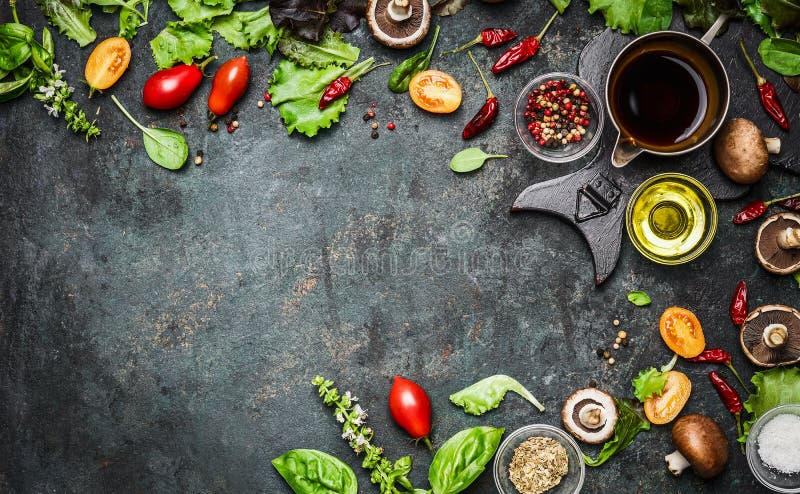Fresh delicious ingredients for healthy cooking or salad making on rustic background, top view, banner. Diet or vegetarian food concept. Fresh delicious ingredients for healthy cooking or salad making on rustic background, top view, banner. Diet or vegetarian food concept.
