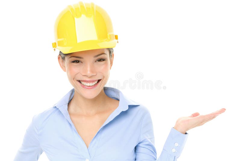 Apparence de femme d'ingénieur ou d'architecte de casque antichoc image libre de droits Apparence de femme d'ingénieur ou d'architecte de casque antichoc image libre de droits