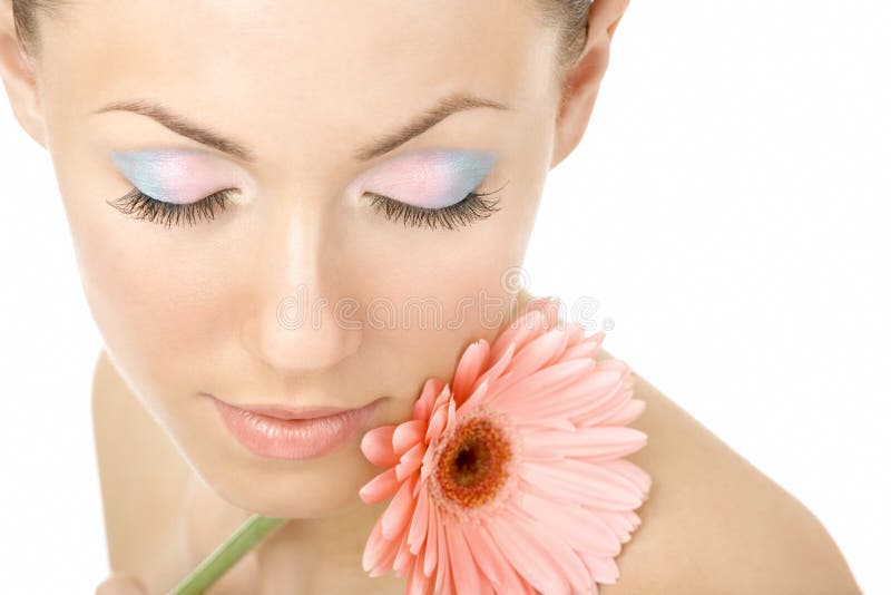 Inhaling flower aroma stock image Inhaling flower aroma stock image