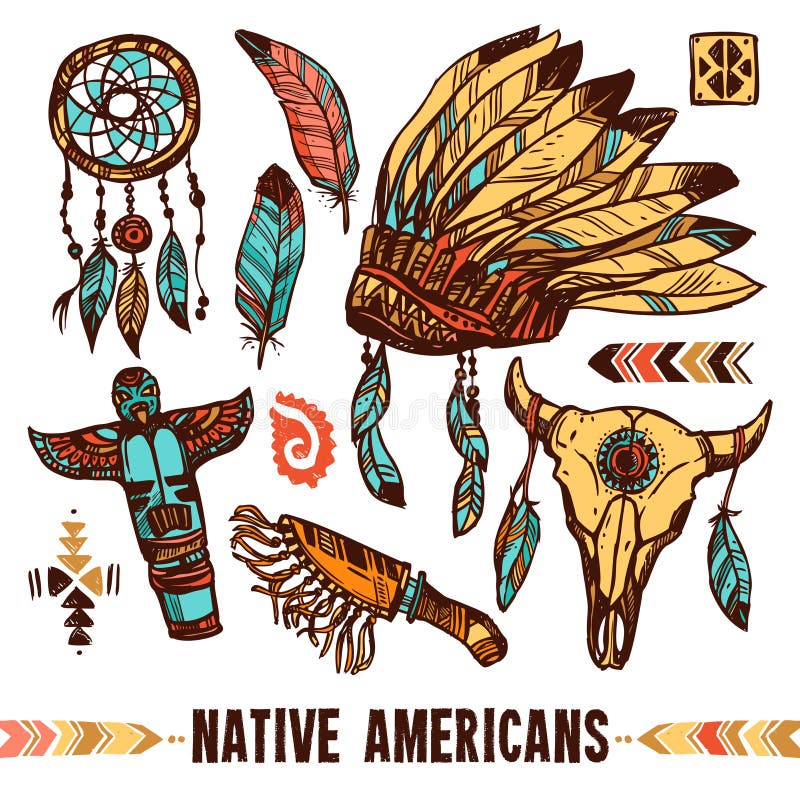 Inheemse Decoratieve het Pictogramreeks van Amerikanen vector illustratie Inheemse Decoratieve het Pictogramreeks van Amerikanen vector illustratie