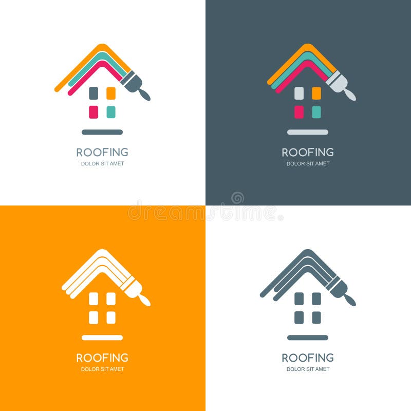 Inhysa reparationen som taklägger logo, etiketten, emblemdesign vektor illustrationer Inhysa reparationen som taklägger logo, etiketten, emblemdesign vektor illustrationer