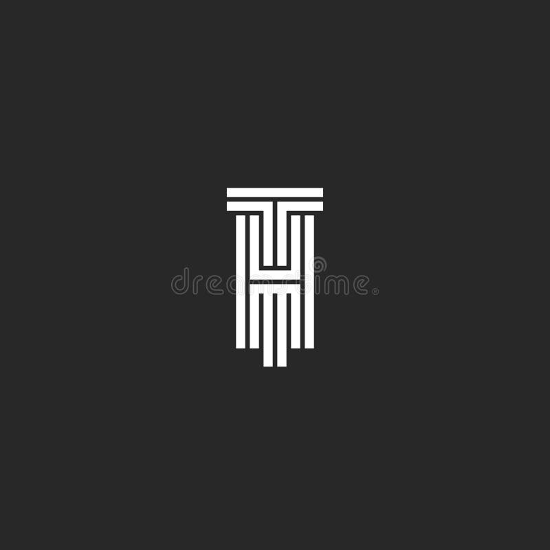 Iniciais TH do moderno ou emblema do casamento original do logotipo do GH, letras T e linha criativos estilo preto e branco de H