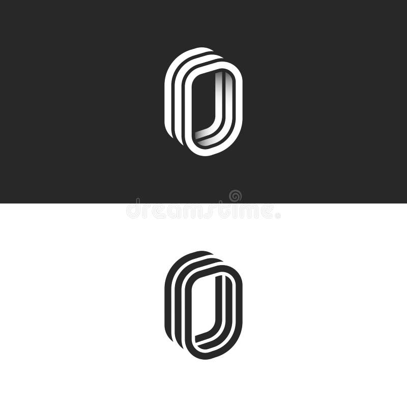 Inicial isométrica da letra O ou monograma zero do número, logotipo criativo da porta 3d, molde linear do projeto da forma lisa d