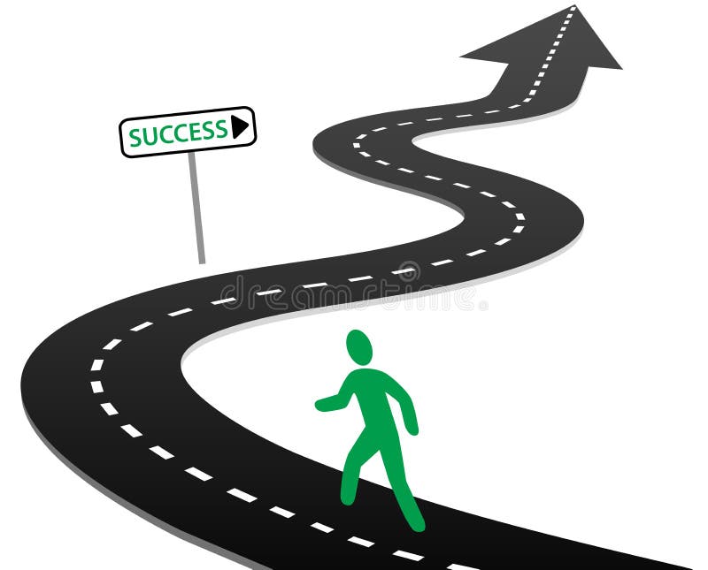 Person with initiative to begin a journey on curvy highway to success and bright future. Person with initiative to begin a journey on curvy highway to success and bright future