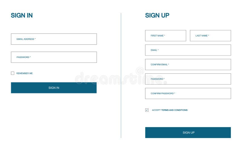 Inicio de sesión y formulario de registro. plantilla para iniciar sesión y registrarse. campos editables en blanco para miembros. ilustración del vector