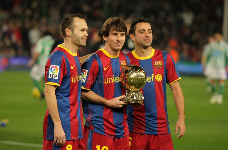 Iniesta, Messi and Xavi of Barcelona royalty free stock image