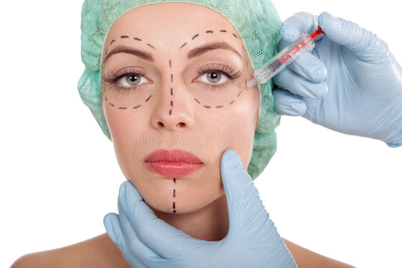 Iniezioni del concetto della chirurgia estetica e del botox immagine stock libera da diritti Iniezioni del concetto della chirurgia estetica e del botox immagine stock libera da diritti