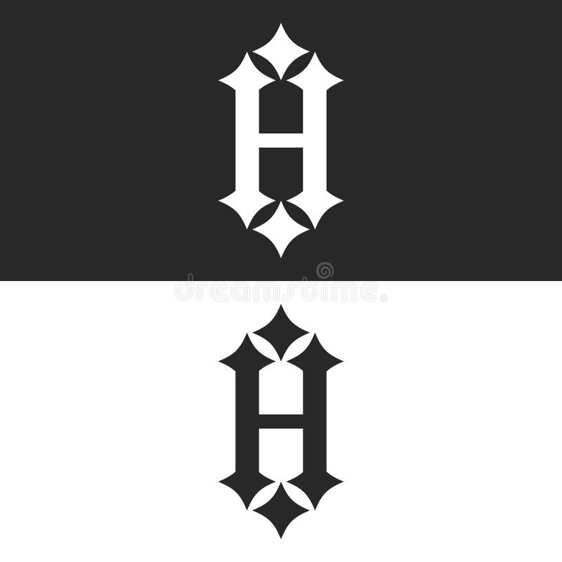 Initial H letter gothic monogram logo set with sharp edges, bold serif font black and white typography element for identity design vector illustration