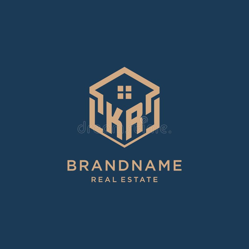 Initial KR hexagonal house roof shape icon logo design vector graphic. Kr logo real estate vectors