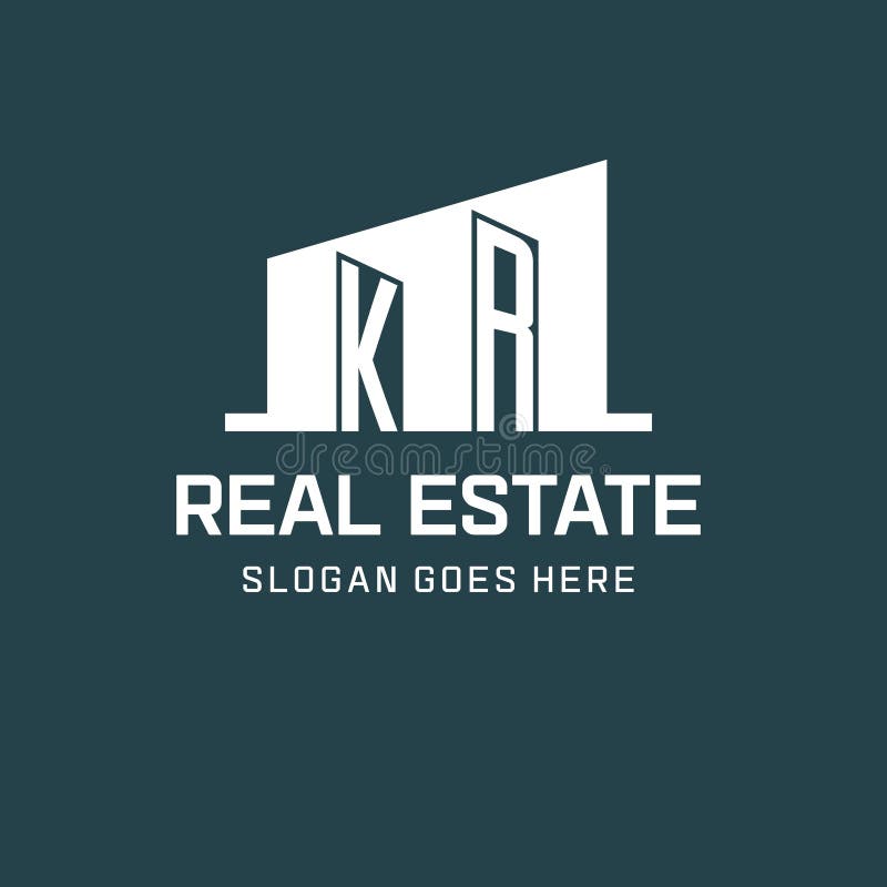 Initial KR logo for real estate with simple building icon design ideas vector graphic. Kr logo real estate vectors