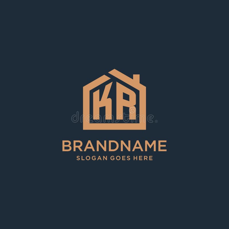 Initial letter KR logo with simple minimalist home shape icon design vector graphic. Kr logo real estate vectors