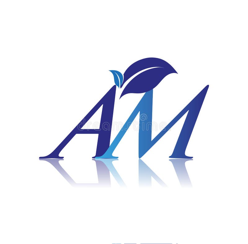 Initial Letter am with Leaf Logo, Colored Blue Nature and Environment
