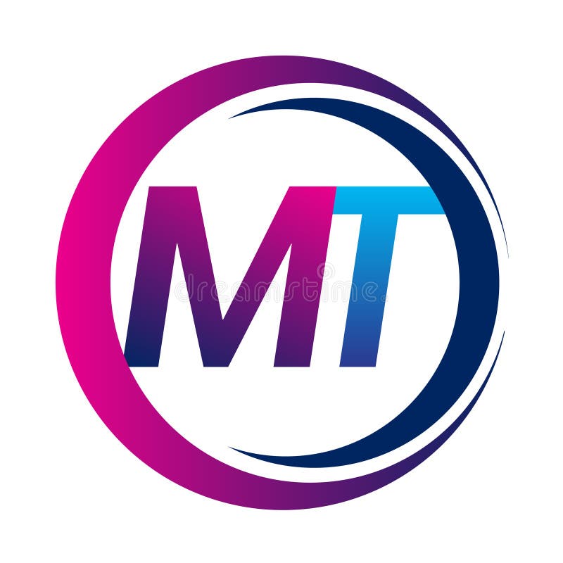 Initial Letter Logo MT Company Name Blue and Magenta Color on Circle