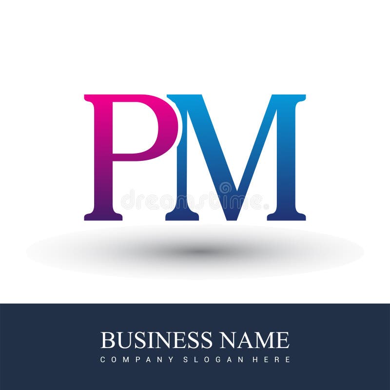 PM company linked letter logo blue Stock Vector