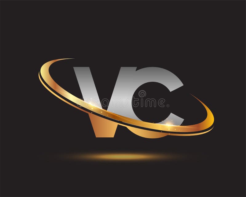 Initial Letter VC Logotype Company Name Colored Gold and Silver Swoosh  Design. Isolated on Black Background Stock Vector - Illustration of group,  association: 207189734