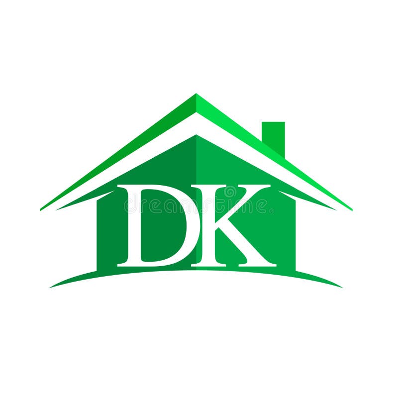 Initial Logo DK with House Icon and Green Color, Business Logo and