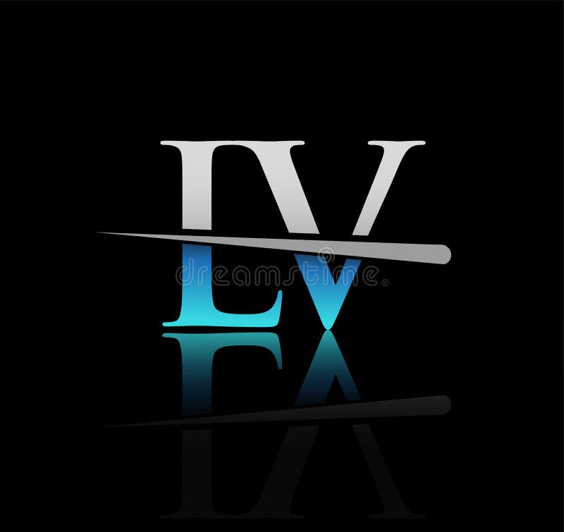 Initial Letter LV Logotype Company Name Colored Blue And Grey