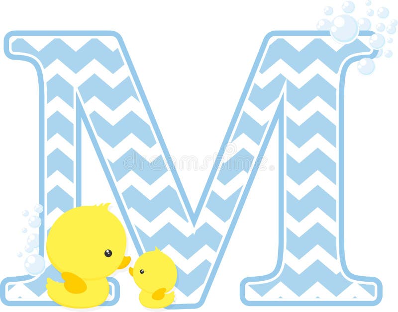 Initial m with bubbles and little baby rubber duck isolated on white background. can be used for baby boy birth announcements, nursery decoration, mother`s day card, party theme or birthday invitation. Initial m with bubbles and little baby rubber duck isolated on white background. can be used for baby boy birth announcements, nursery decoration, mother`s day card, party theme or birthday invitation