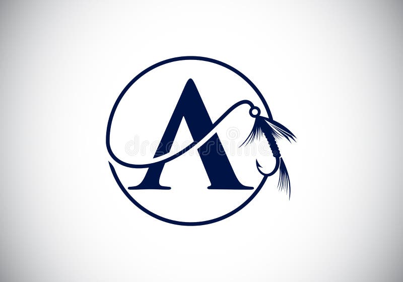 Initial A monogram letter alphabet with fishing Hook. Fishing logo concept vector illustration. Modern logo design for fishing