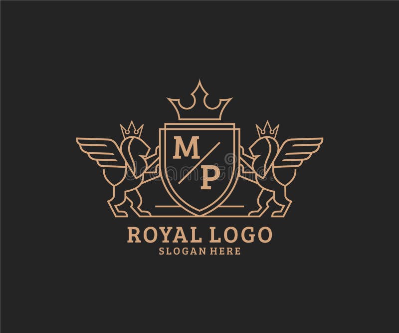 Initial PM Letter Lion Royal Luxury Logo template in vector art