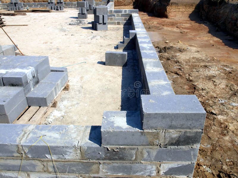 An initial stage of building the foundations of a residential ho