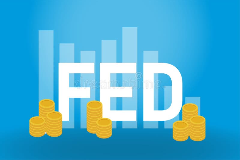 Initials FED of the Federal Reserve symbol with blue background. FED. Initials FED of the Federal Reserve symbol with blue background. FED