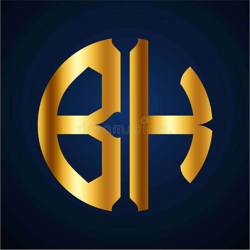 Initials B H circular shape and elegant gold color stock illustration