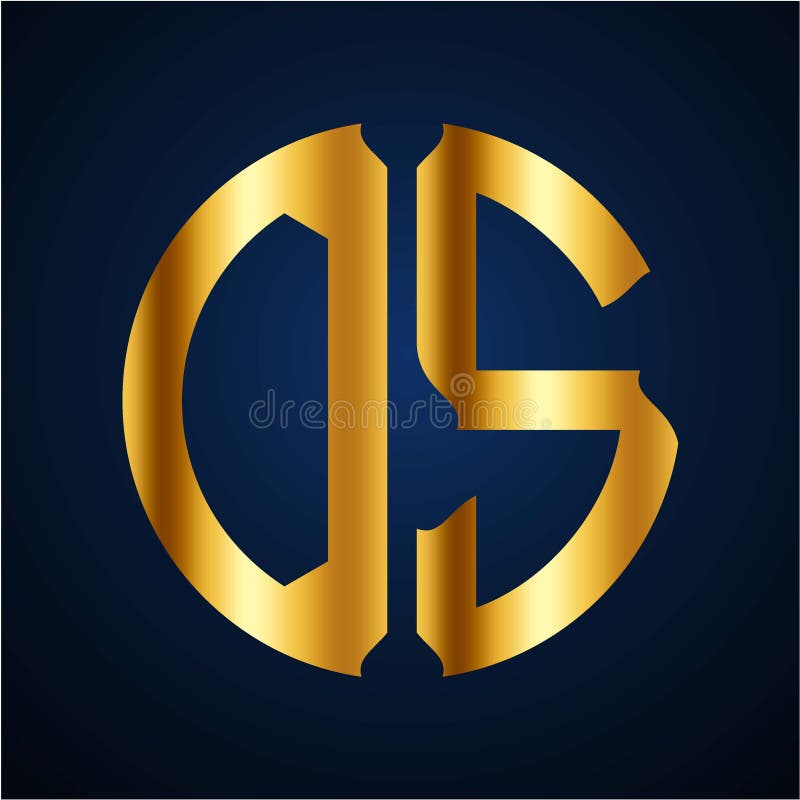 Initials D S circular shape and elegant gold color stock illustration