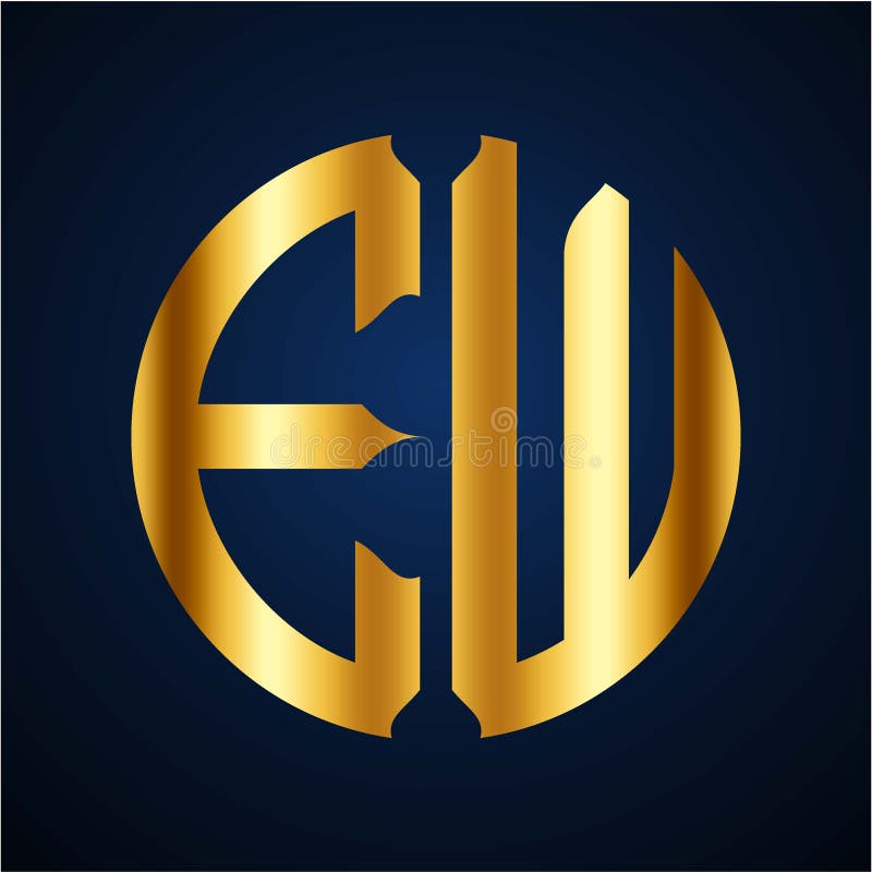 Initials E W circular shape and elegant gold color royalty free illustration