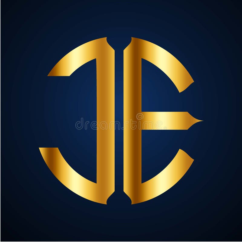 Initials J E circular shape and elegant gold color vector illustration