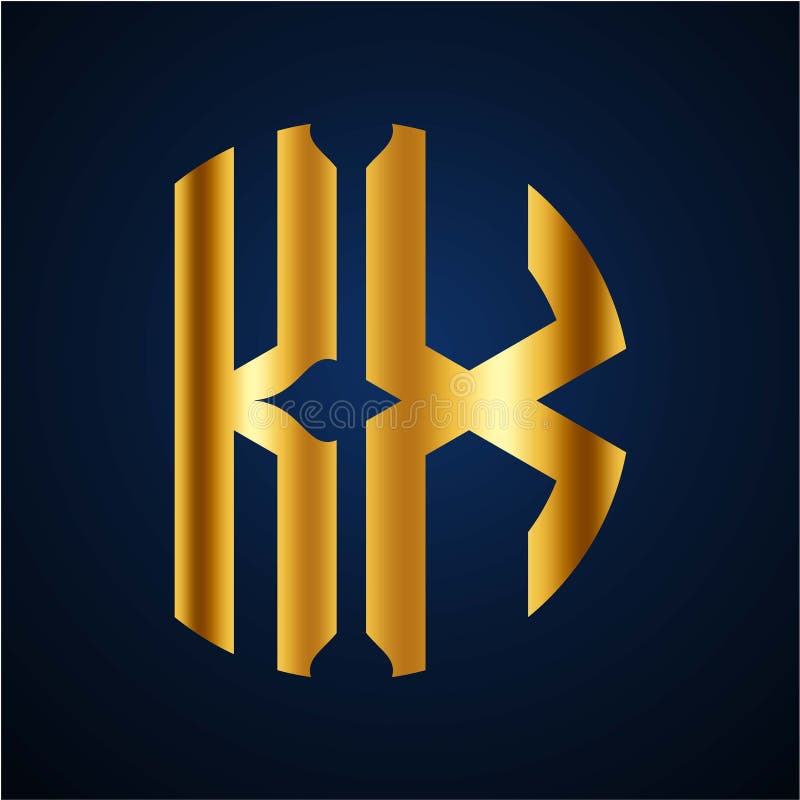 Initials K X circular shape and elegant gold color vector illustration