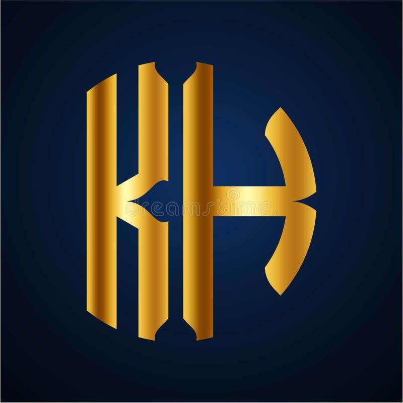 Initials K H circular shape and elegant gold color stock illustration